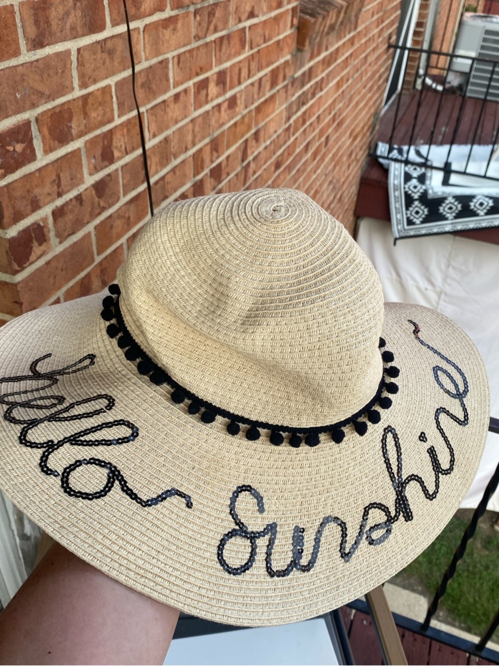 Wide Brim Straw Sequin Floppy Sun Hat - "Hello Sunshine"